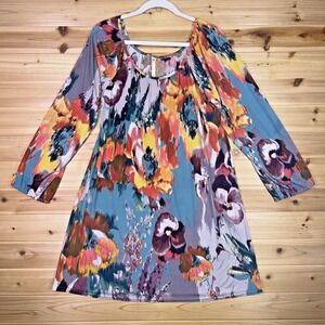 Uncle Frank Dress Womens Small Abstract Floral Long Sleeve Midi Tunic Dress